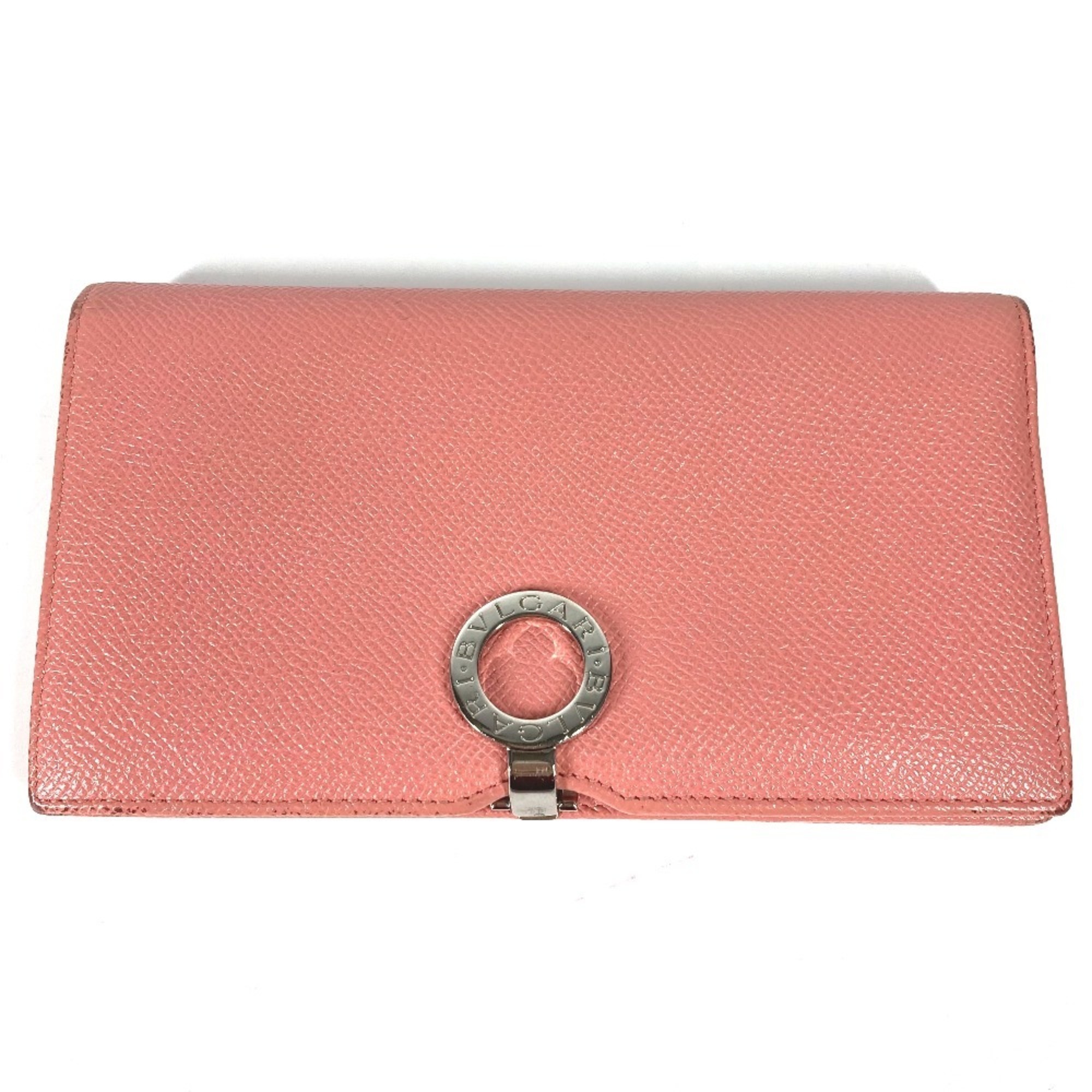 Bvlgari Logo Clip Long Wallet, Bifold Leather, Men's, Pink